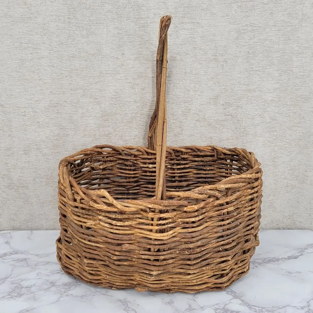 Rustic Woven Basket with Handle Vintage